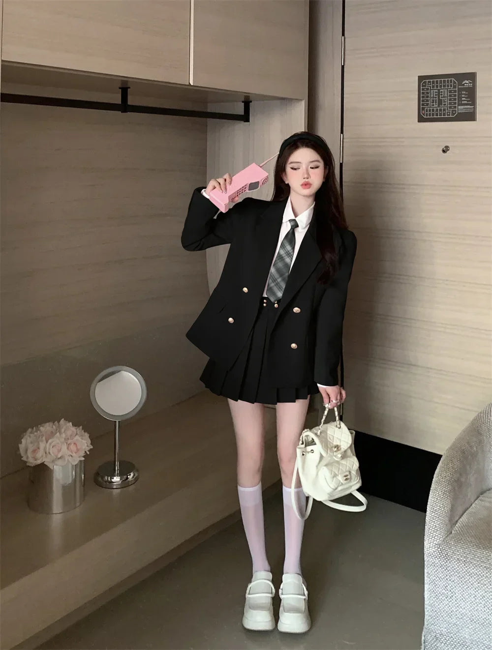 Voguable  Japanese Student JK School Uniform Korean Sweet Blazers School Girls Uniform Kawaii Mini Pleated Skirt Uniform Y2k