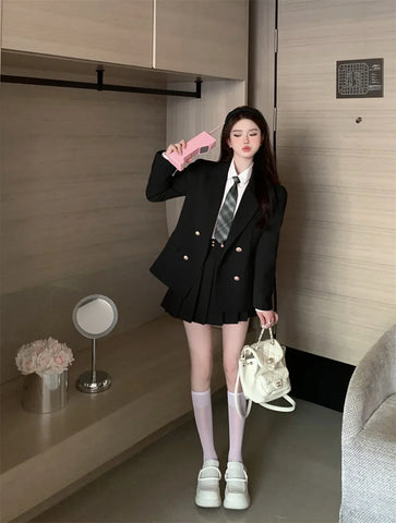 Voguable  Japanese Student JK School Uniform Korean Sweet Blazers School Girls Uniform Kawaii Mini Pleated Skirt Uniform Y2k
