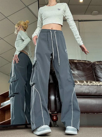 Voguable American Retro Y2K Cargo Pants Harajuku Oversize Hip Hop Straight Trousers Bf Streetwear Casual Vintage Pant