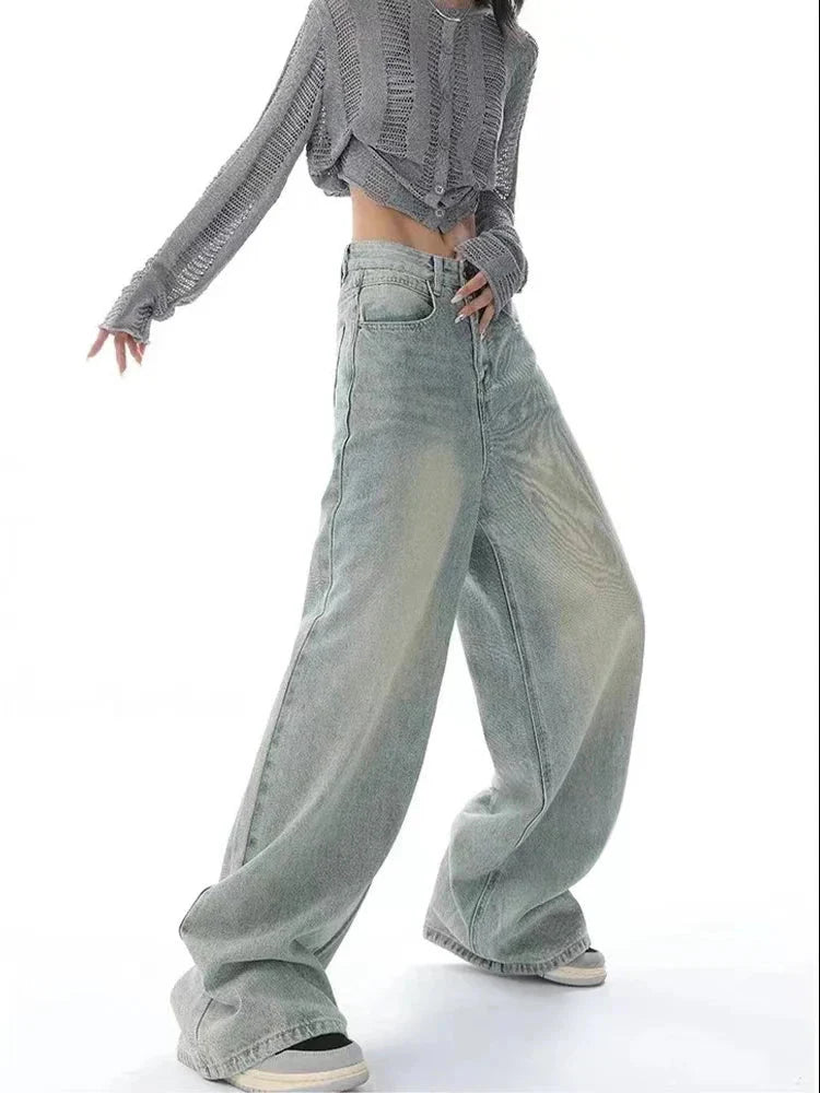 Y2K American Retro Jeans High Waist Streetwear Loose Wide Leg Denim Trousers Bf Harajuku Hip Hop All-Match Straight Pants
