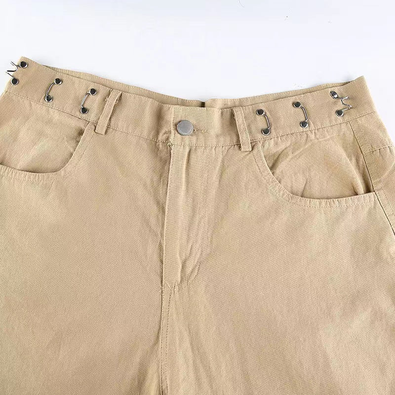 Voguable  Khaki Oversized Cargo Baggy Pants Y2K Hip Hop Style Loosed  Adjustable Waist Drawstring Long Pant Streetwear 90s Style Clothes