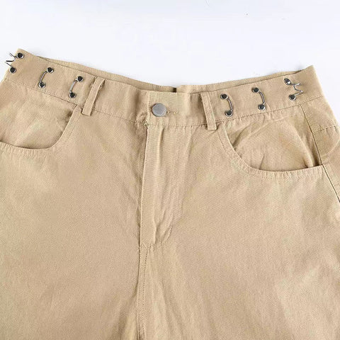 Voguable  Khaki Oversized Cargo Baggy Pants Y2K Hip Hop Style Loosed  Adjustable Waist Drawstring Long Pant Streetwear 90s Style Clothes