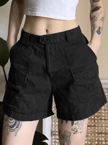 Y2k Vintage Streetwear Cargo Denim Shorts American Retro Harajuku Solid Loose Jeans Casual Pocket Chic