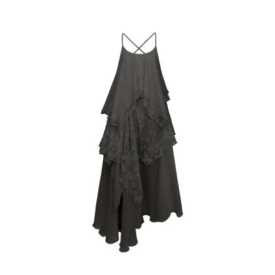 Voguable  French Vintage Midi Dress Y2k Lace Patchwork Elegant Beach Style Strap Dress FeKorea Chic Clothes