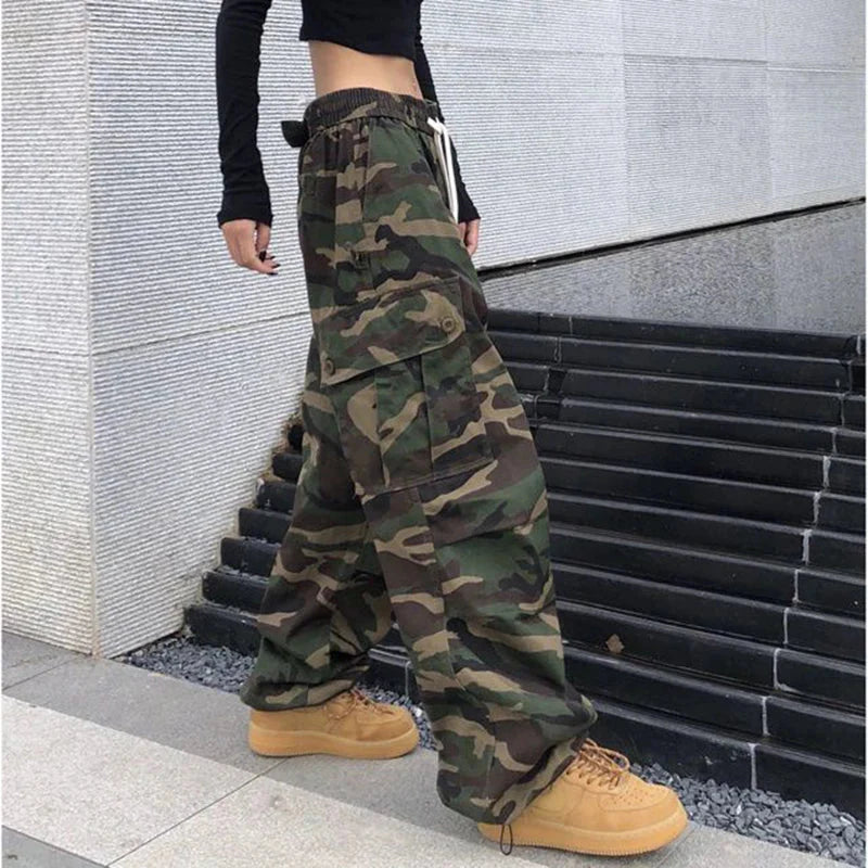 100% Pure Cotton Camo Cargo Pants Y2K Vintage Streetwear Joggers Sweatpants Bf Oversized Loose Hip Hop Wide Leg Trousers