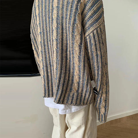 Fashionable Striped Knitting Sweaters Streetwear Y2K Loose O Neck Long Sleeve Knit T-shirts Vintage Sweater Tops