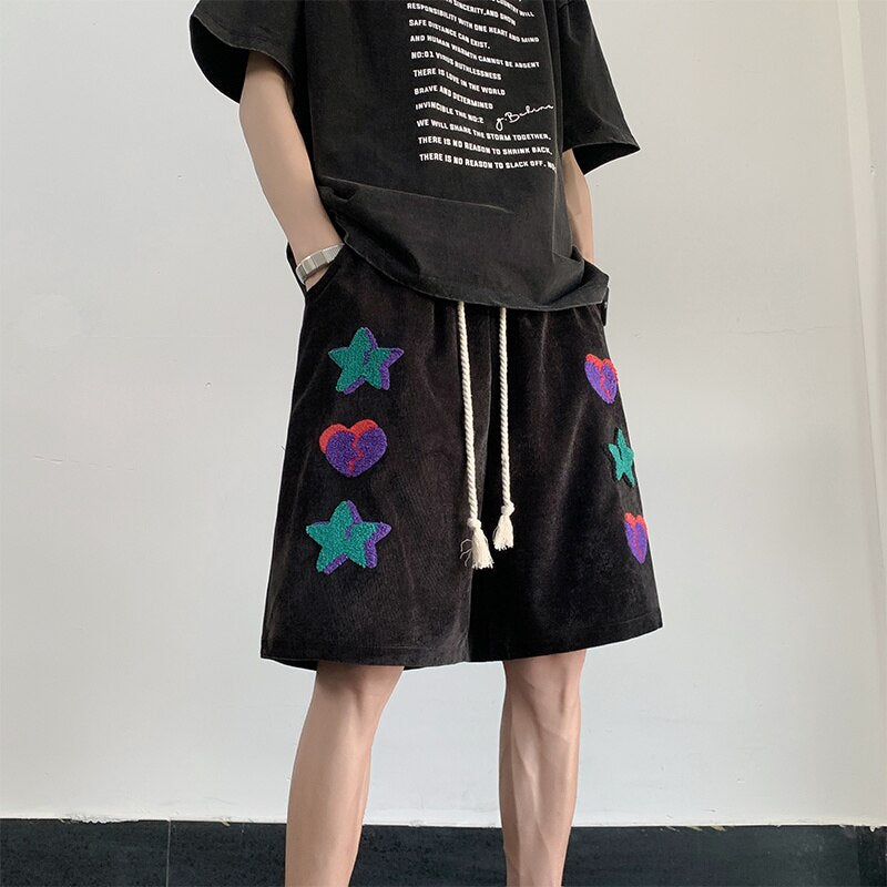 American High Street Y2k Versatile Shorts Ins Red Heart Print Loose Straight Joggers Short Pants Streetwear