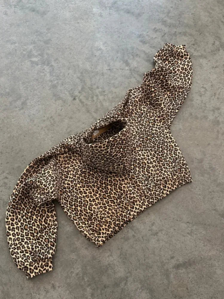 Y2k Leopard Print Vintage Hoodies American Retro Streetwear Hiphop Oversized Hooded Sweatshirt