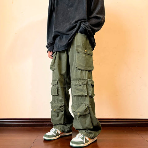 Y2k Cargo Pants Multi Pocket Hiphop Overalls High Street Safari Style Trousers Streetwear