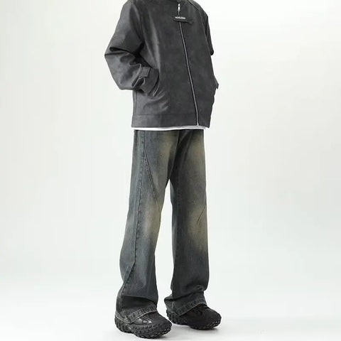 American Vintage Cleanfit Micro-Cut Jeans Y2k Harajuku Casual Fall Trend High Street Loose Yellow Mud Wash Straight Leg Pant