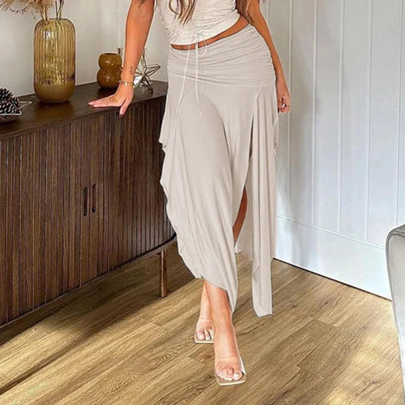 Folds Split Long Skirt Low Rise Loose A-line Midi Skirts For Casual y2k Ladies Holiday Outfits Harajuku 90s