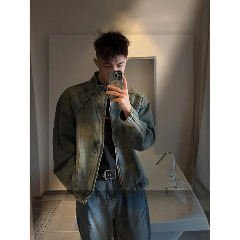 American Zipper Denim Jacket High Quality Outwear High Street Design Denim Jacket Man Woman Hip Hop Retro Coats y2k fashion