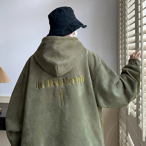 Voguable  Hoodies Streetwear Vintage Embroidered Suede Hooded Sweatshirt High Quality Hoodie Luxury Brand Unisex Pullover Y2k Clothing