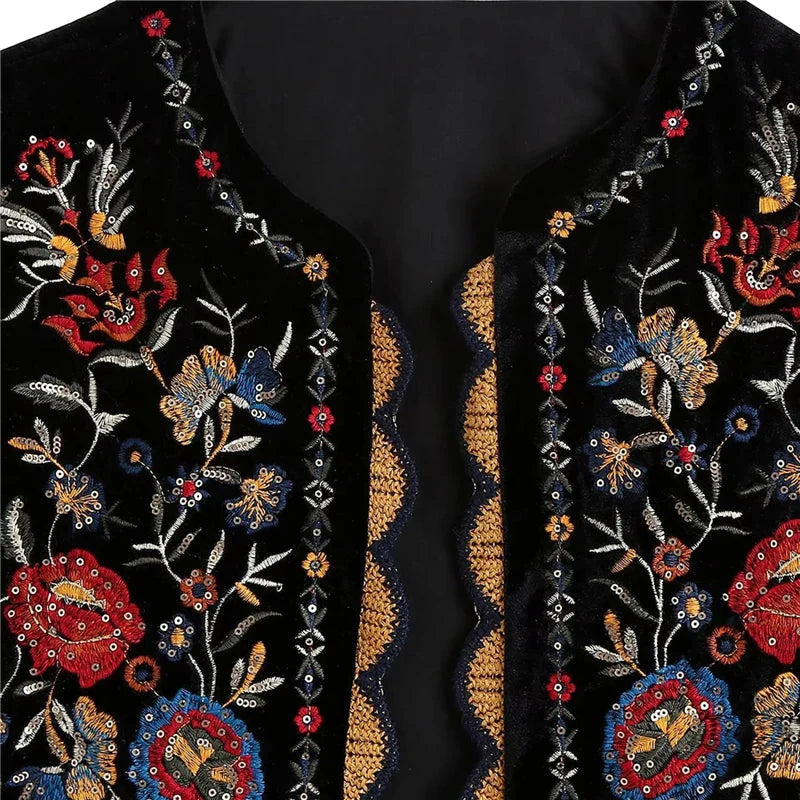 Vintage Waistcoat y2k Aesthetic Vest Flower Embroidery Sleeveless Cardigan Coat Tops 2000s Clothing Streetwear