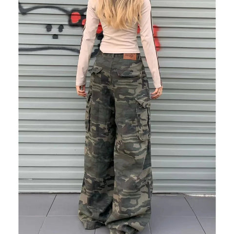 Camouflage Jeans Y2K Hip Hop Vintage High Waisted Jeans Straight Streetwear Casual Loose Large Size Wide Leg Denim Pants
