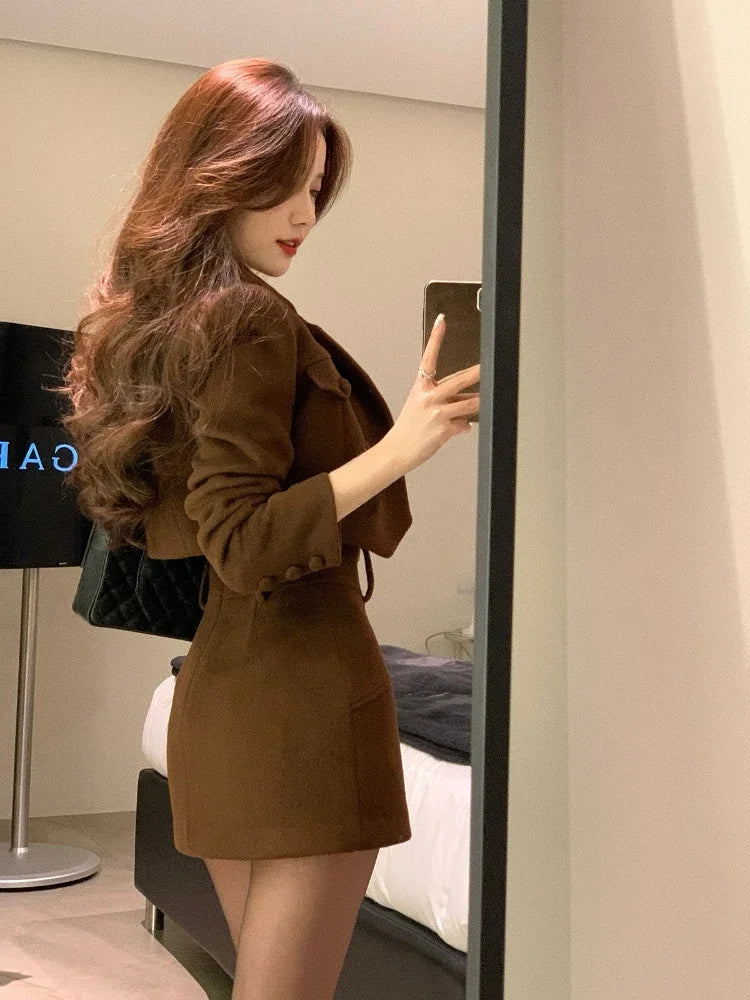 Voguable Warm Short Coat + Slim Vest + Bodycon Y2k Mini Skirt Korean 3 Piece Set Elegant Clothing Woman Chic
