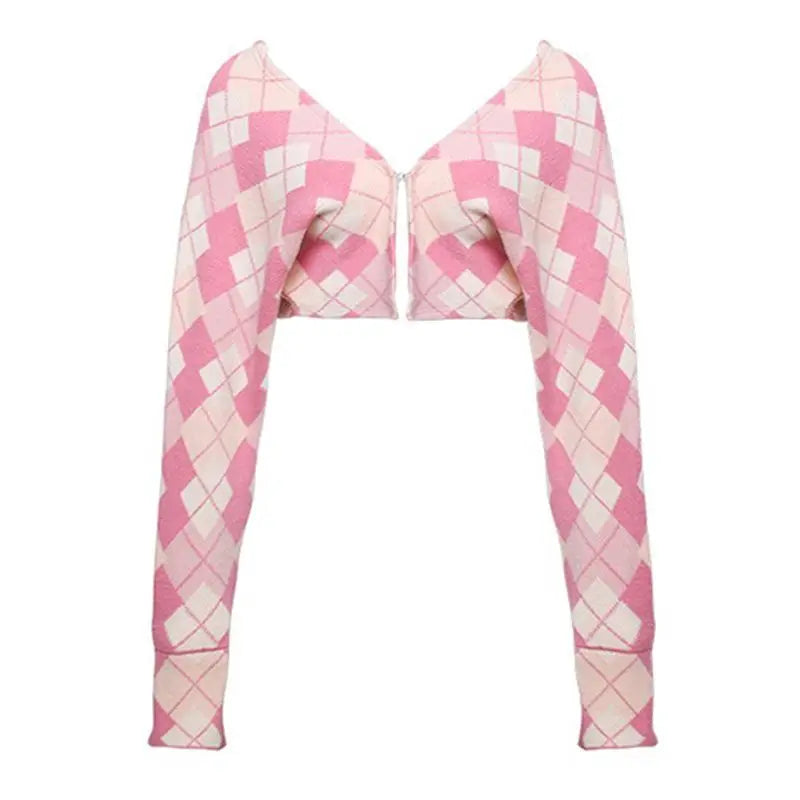 Korean Outfits Pink Plaid Cardigan + White Vest + Mini Skirts Japanese Sweet Y2k Short Party Suits
