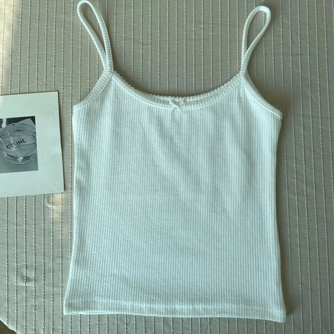 Floral Eyelet Bow Cotton Crop Tops Lace Trim Sleeveless Slim Tank Top Preppy Style Sweet Camisole Y2k Clothes