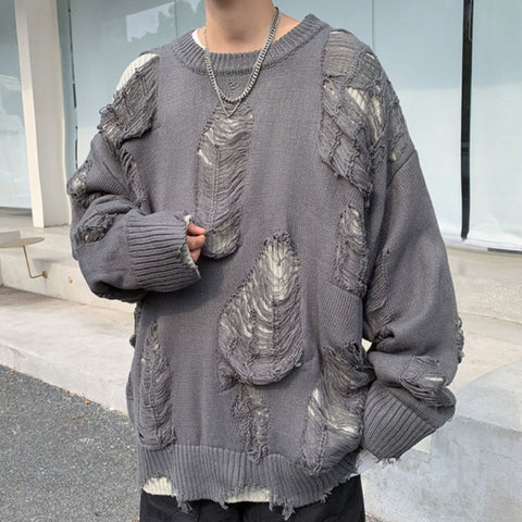 Ripped Sweaters Pullovers for Baggy High Street Retro Japanese Design Y2k Knitwear Harajuku Свитер Handsome Cool Teens Chic