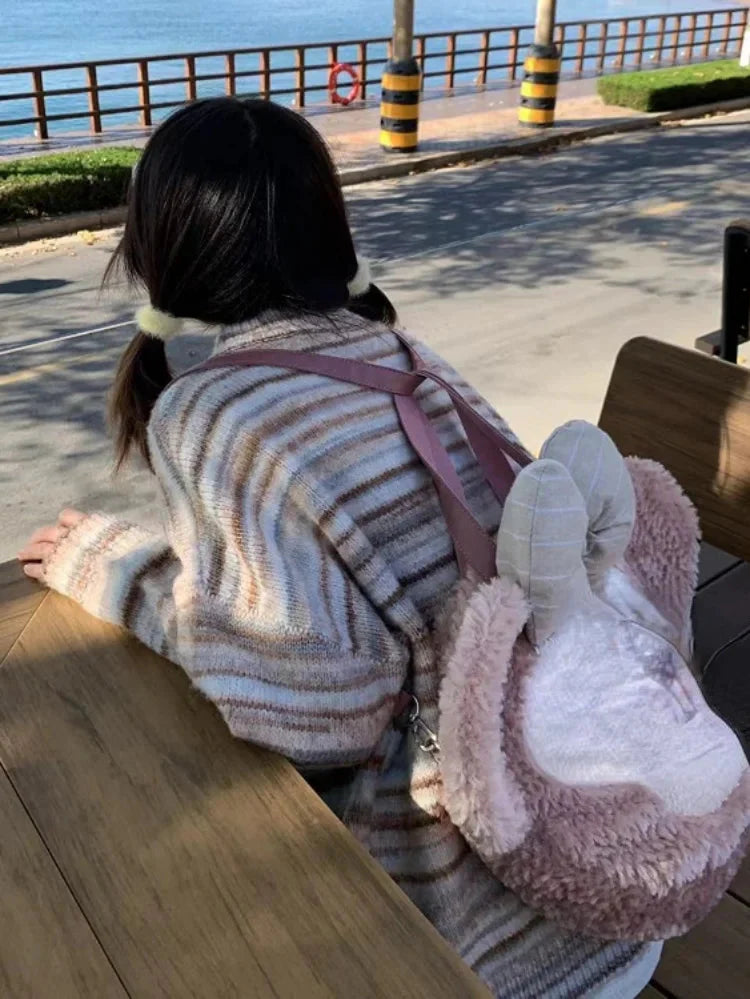 Y2k Aesthetic Japanese Knit Cardigan Kawaii Dog Embroidery Harajuku  Femme Striped Preppy Zipper y Womens