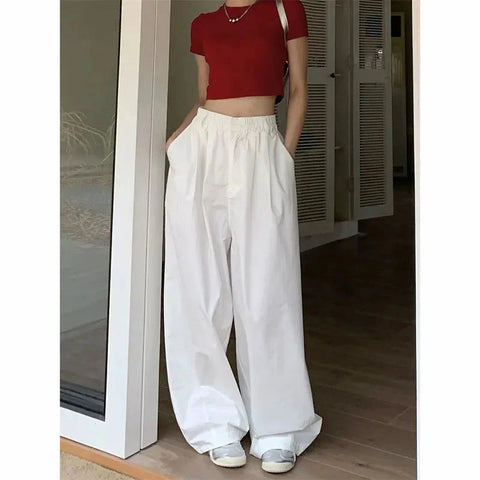 Y2K White Hip Hop Wide Leg Pants High Waist Korean Oversized Cargo Trousers Loose Chic All Match Streetwear