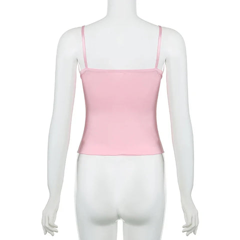 Voguable  Y2K Ribbons Bow Lace Patchwork Crop Top Pink Coquette Aesthetic Slim-fit V-neck Camis Ruched Kawaii Lolita Corset Women