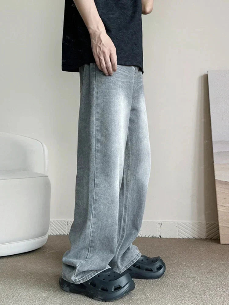 Vintage Gray Baggy Jeans Harajuku Casual Y2k Pants Straight High Street Wide Denim Trousers