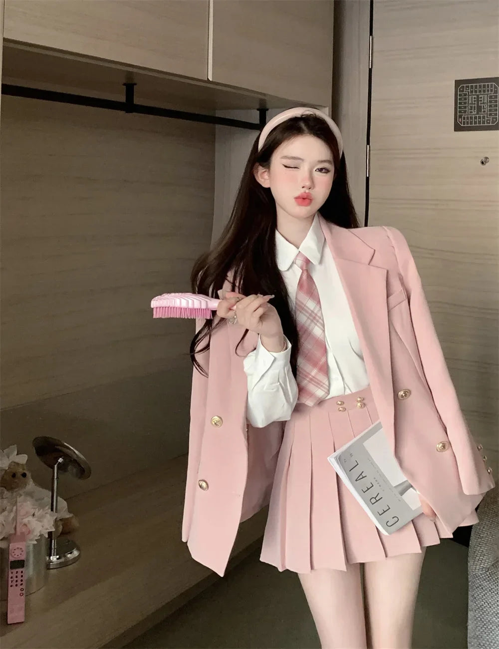 Voguable  Japanese Student JK School Uniform Korean Sweet Blazers School Girls Uniform Kawaii Mini Pleated Skirt Uniform Y2k