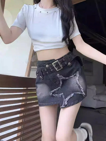 Voguable  2000s Sreetwear Clothes Black Gothic Denim Skirts Harajuku Mini Jean Skirt Vintage Y2k Aesthetic Oversize Skirt