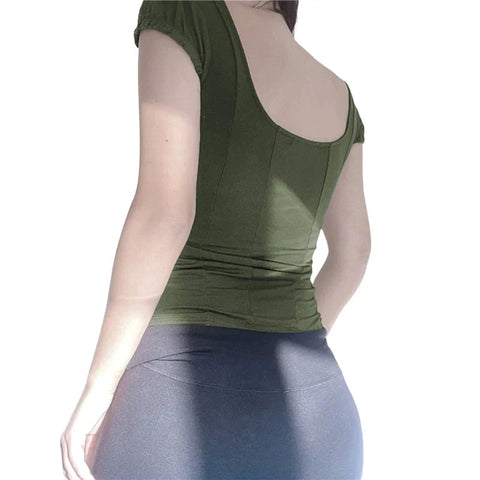 y2k Tops Coquette Clothing Lace Trim Tie Front V Neck Short Sleeve T Shirts 2000s Grunge Clothes Streetwear