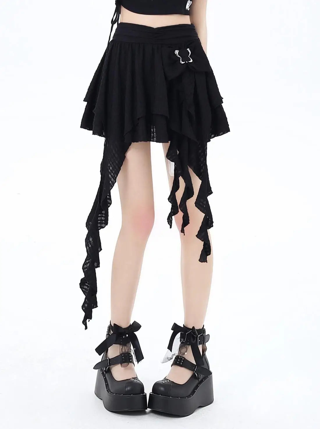 Voguable Harajuku Skirt Chic A-line Korean Sweet Saia Bow Irregular Y2k Mini Skirts Ruffles Jupe Clothing