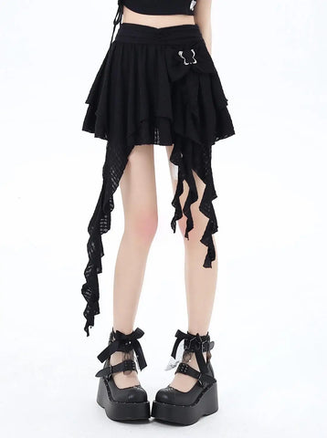 Voguable Harajuku Skirt Chic A-line Korean Sweet Saia Bow Irregular Y2k Mini Skirts Ruffles Jupe Clothing
