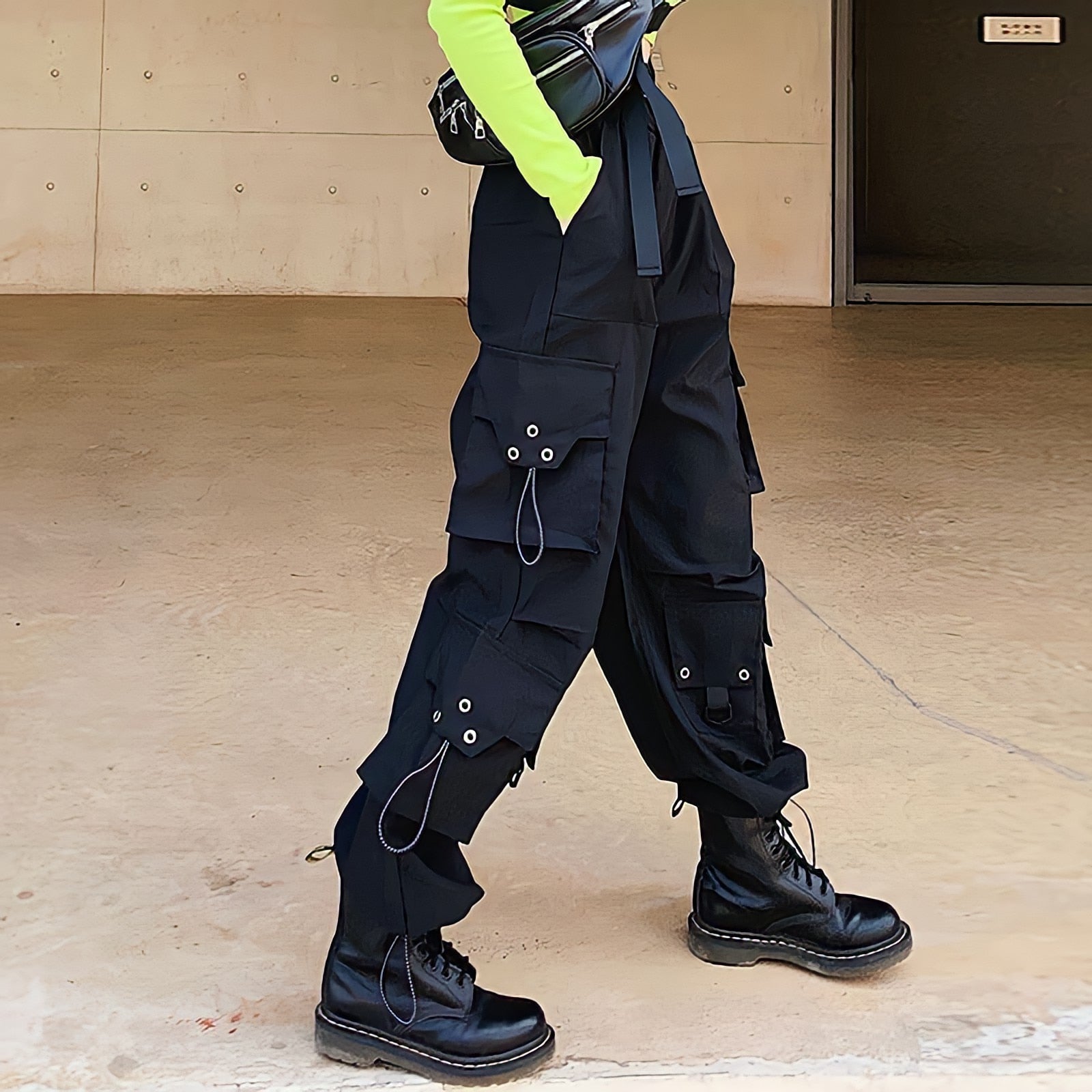 Black Cargo Pants High Waist Hip Hop Loose Vintage Streetwear Grunge Y2k Punk Casual Straight Wide Leg Trousers