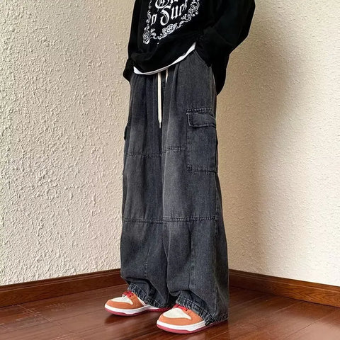 Y2k Style Casual Hip Hop Jeans for Wide Leg Loose Straisht Cargo Trousers Harajuku Streetwear Pants