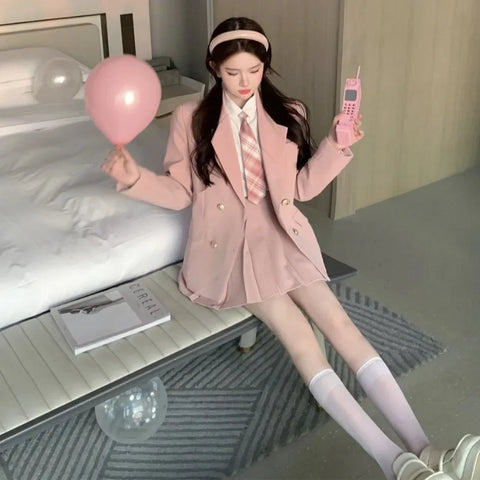 Voguable  Japanese Student JK School Uniform Korean Sweet Blazers School Girls Uniform Kawaii Mini Pleated Skirt Uniform Y2k
