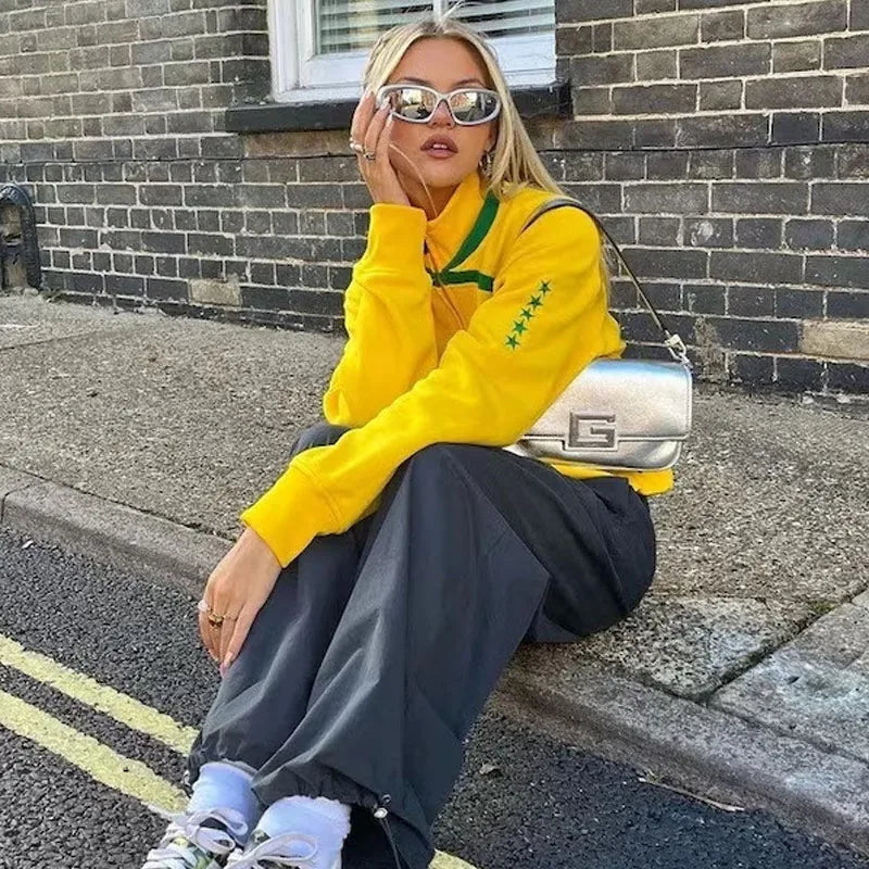 Zip Up Hoodies 2000s Retro Grunge Gothic Jacket Coat Y2k Aesthetic Vintage Slim Sweatshirts Letter Embroidery Graphic Streetwear