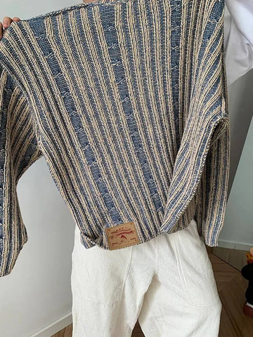 Trendy Striped Twists Knitted Sweaters Y2k Loose O Neck Long Sleeve Knit Pullover Vintage Warm Sweater Jumpers