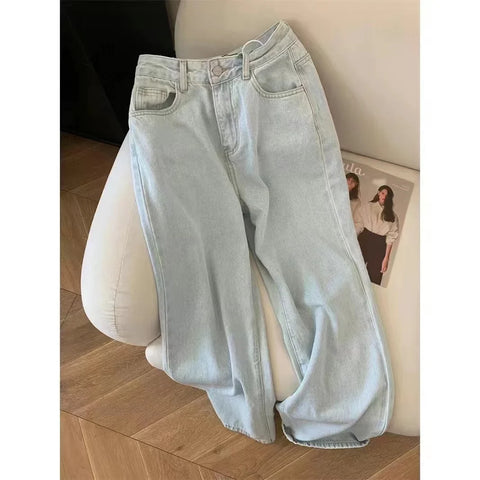 Voguable Blue Jeans for High Quality High Waist American Wide Leg Pants Bow Embroidery Y2K Vintage Straight Trousers