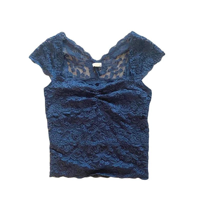 Lace Crop Top y2k Aesthetic Clothes Sweet Style V Neck Sleeveless T Shirt Tanks Kawaii E Girl Clothes Streetwear