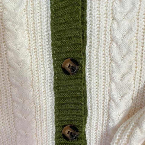 Cute Lantern Sleeve Knitted Cardigan Warm Embroidery Sweater Casual V-neck Single Breasted Sweater Coat Y2k
