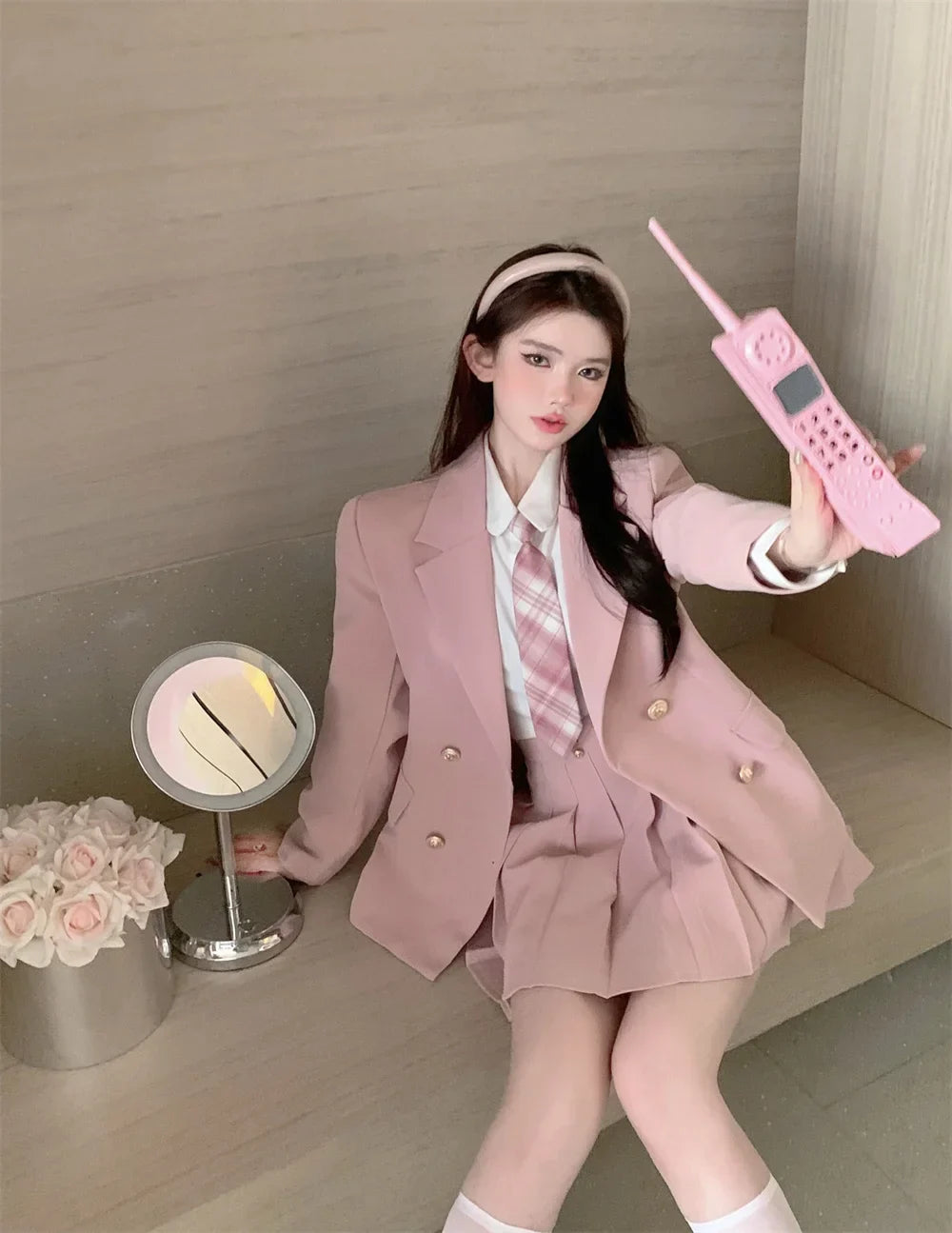 Voguable  Japanese Student JK School Uniform Korean Sweet Blazers School Girls Uniform Kawaii Mini Pleated Skirt Uniform Y2k