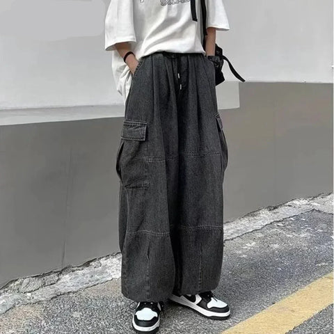 Trousers y2k baggy jeans for Wide leg Pants Pockets Elastic Waist Streetwear Loose comfortable Pants