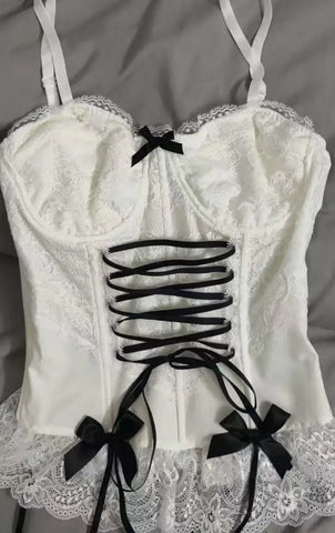Y2k Camis Sweet Girl Sling Streetwear Bow White Bandage Kawaii Slim Topss Harajuku Crop Tank Top
