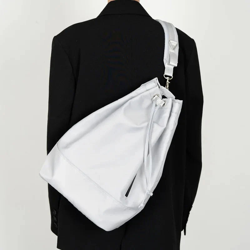 Y2k Aesthetic Simple Shoulder Bag Nylon All Match Solid Handbags Trendy Vintage Drawstring Crossbody Bags Trendy