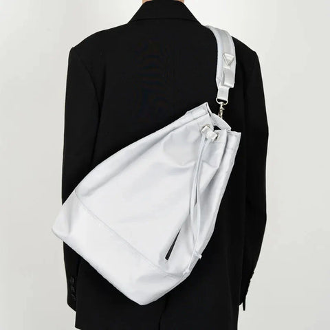 Y2k Aesthetic Simple Shoulder Bag Nylon All Match Solid Handbags Trendy Vintage Drawstring Crossbody Bags Trendy