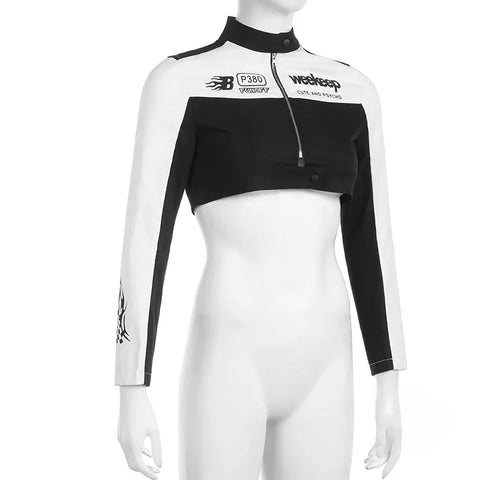 Voguable Cropped Jackets for Cool Biker Style Streetwear Zipper Up Short Coat Y2K Long Sleeve Outerwear