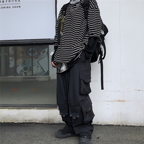 Black Cargo Pants High Waist Hip Hop Loose Vintage Streetwear Grunge Y2k Punk Casual Straight Wide Leg Trousers