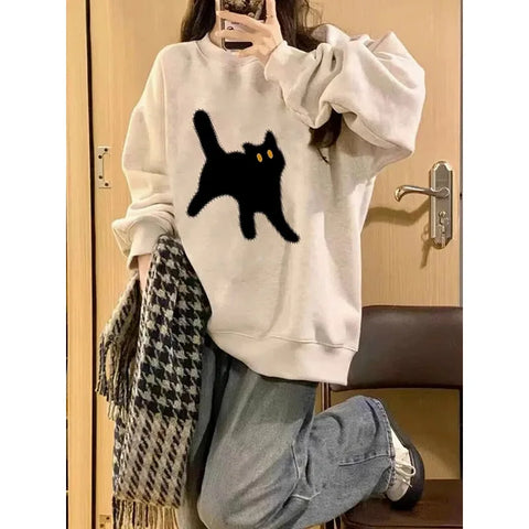 American Retro Oversize Round Neck Hoodie Y2k Harajuku Leisure And Gray Velvet Lazy Win
