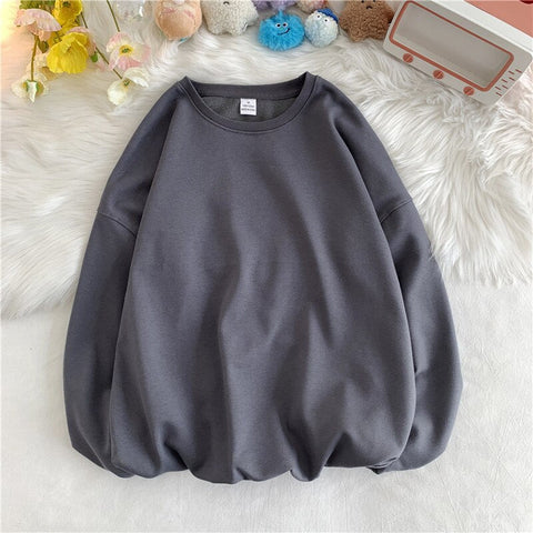 Solid Loose Round Neck Sweater Korean Y2k Full Sleeve Pullover Sweater Round Neck Casual Tops