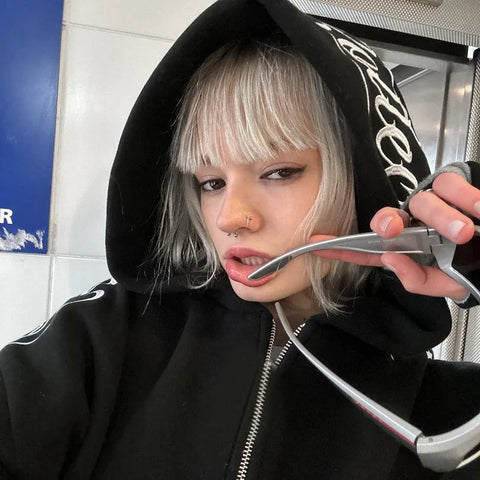 American Winter Sweatshirt Y2k Gothic Hip Hop Couple Hoodies Print Harajuku Zip Up Oversized Punk Grunge Black Jacket